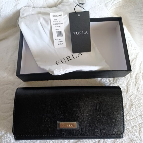 NWT FURLA Leather Large Wallet - Onyx Saffiano - #PK28B30SK1 - circa 2010's - Picture 1 of 7